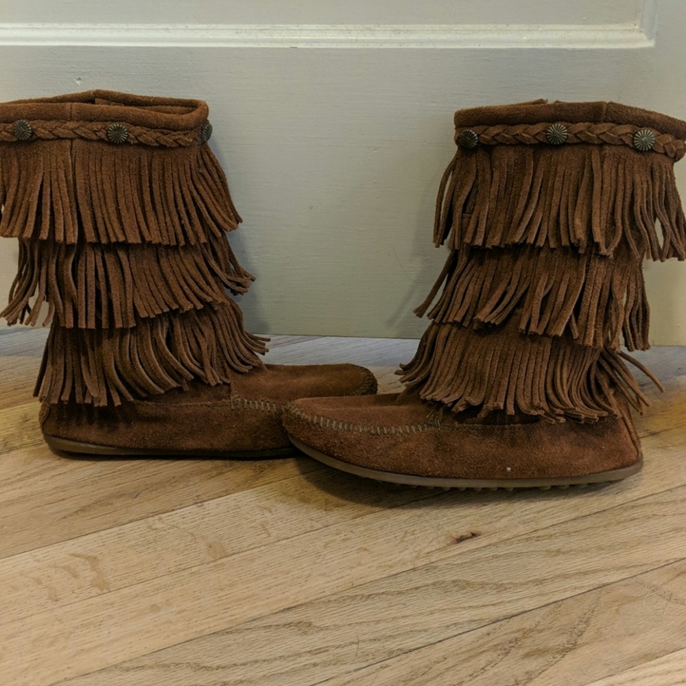 Minnetonka triple fringe boots